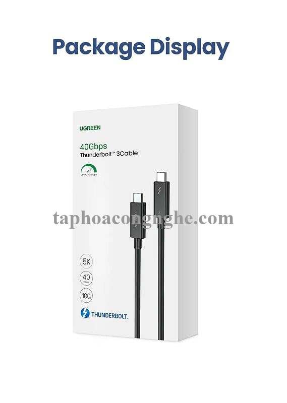 Ugreen 70951 0.8M 40Gbps 100W USB 3.1 cáp USB type C Thunderbolt 3 hỗ trợ PD màu đen US341 30070951